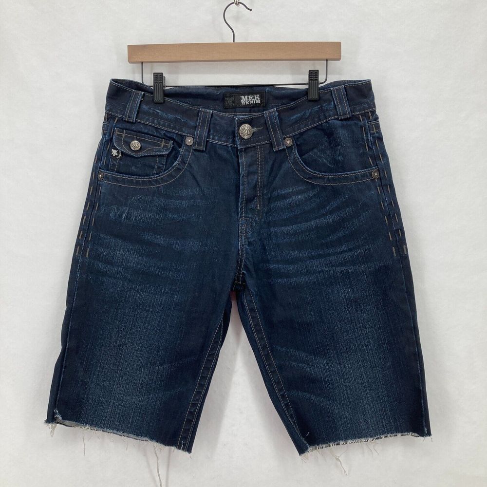 Mek Denim Cutoff Shorts Mens‎ 34 Vegas Bootcut Dark Wash Blue Denim Grunge Y2K